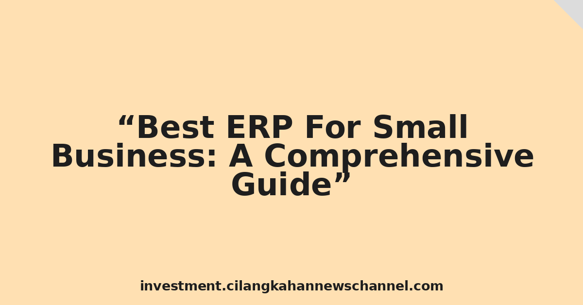 Best ERP For Small Business: A Comprehensive Guide