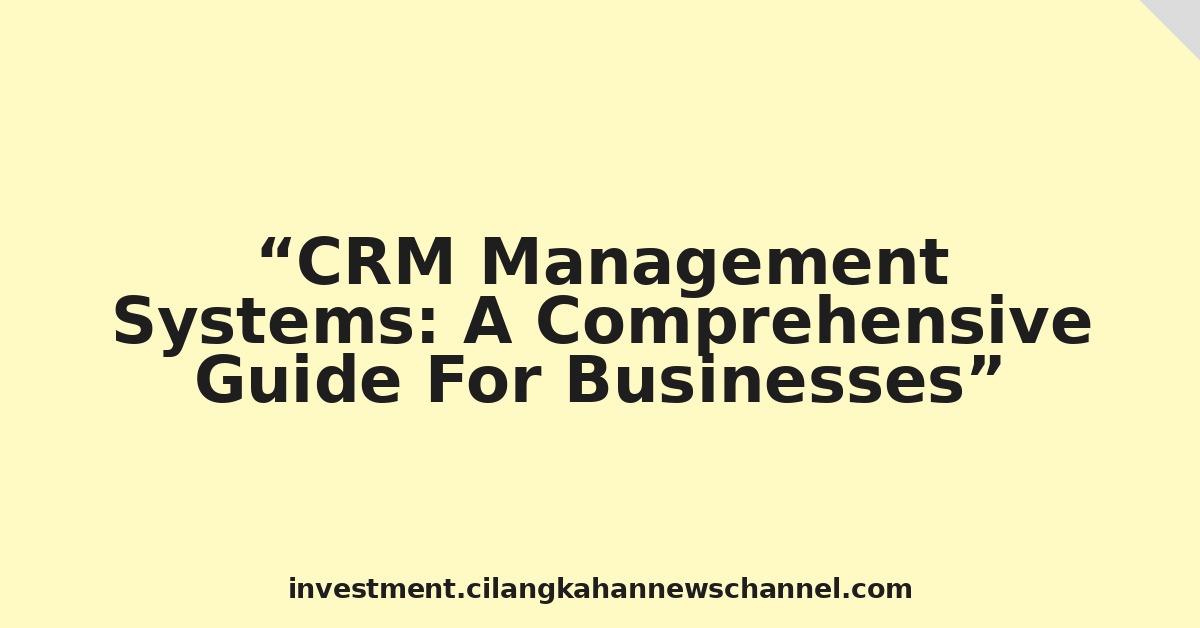 CRM Management Systems: A Comprehensive Guide For Businesses