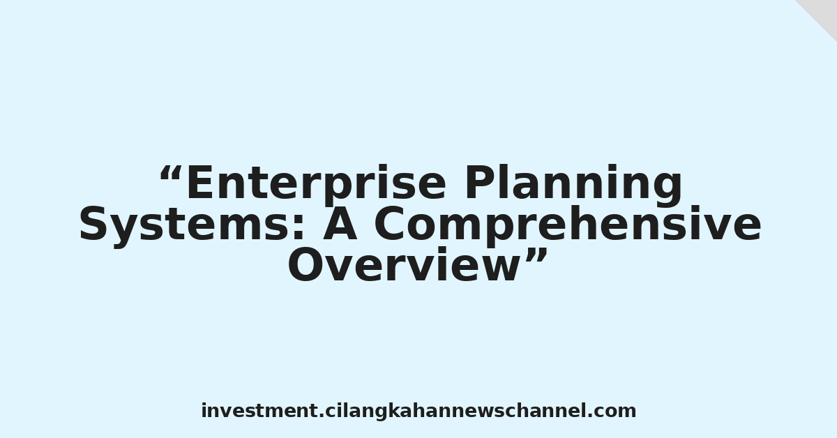 Enterprise Planning Systems: A Comprehensive Overview