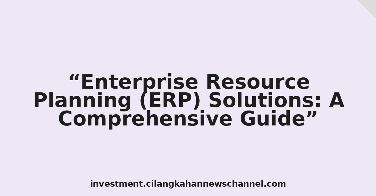 Enterprise Resource Planning (ERP) Solutions: A Comprehensive Guide