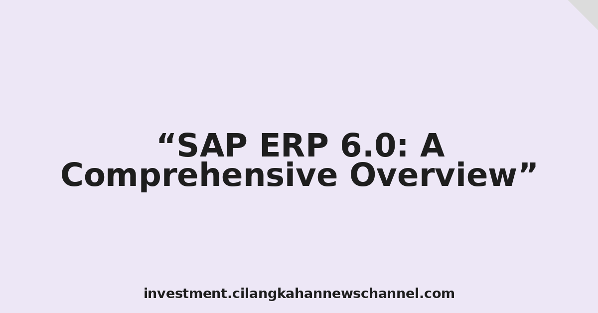 SAP ERP 6.0: A Comprehensive Overview